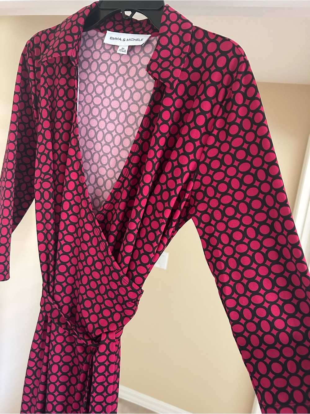 Emma & Michele Polka Dot Wrap Pink and Black Size PS Short Sleeve Maxi Dress - Picture 4 of 6